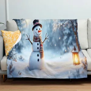 Weihnachts-Schneemann-Flanell-Wohndecke für Sofa gemütliche Winterbettdekoration weiche Fleecedecke