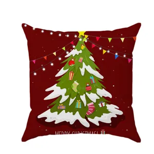 Christmas cushion cover with snowy tree and festive lights for holiday home sofa decor.