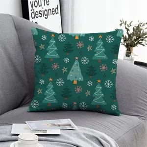 Christmas festive green tree pattern throw pillow cover for cozy living room sofa decor.