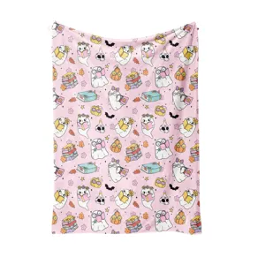 Lindo manta de fantasma de Halloween rosa manta de sofá suave y acogedora decoración otoño