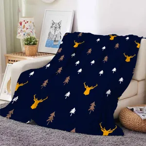 Christmas flannel blanket for bedroom sofa, deer and tree print cozy warm throw blanket.