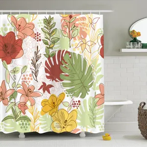 Botanisch bloemenprint douchegordijn met kleurrijke bladeren patroon voor moderne badkamer