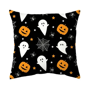 Halloween Kissenbezug mit niedlichem Geist Kürbis Spinnen Muster, perfekte Heimdeko für Gruselsaison.