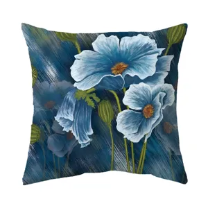 Fodera per cuscino vintage con stampa di fiori blu in stile pittura ad olio per arredo.