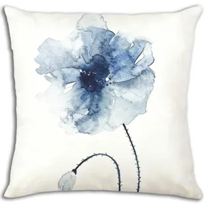 Funda de cojin cuadrada con diseño floral de acuarela azul para decoracion de sofa y cama