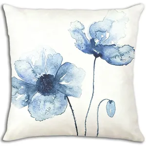 Funda de cojin decorativo con diseno floral acuarela azul para sofa salon cama 45x