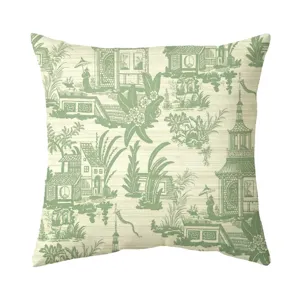 Green Chinese garden botanical print throw pillow cover decorative square cushion case