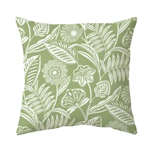 Housse de coussin feuille de plante tropicale verte style scandinave pour deco salon