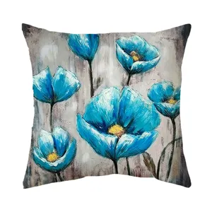 Federa per cuscino decorativo con fiori blu stile pittura ad olio vintage per divano