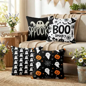 Halloween Kürbis Geist Spinne Druck Kissenbezug Dekorative Polyester Quadratischer Kissenbezug Für Wohnzimmer Heimdekoration