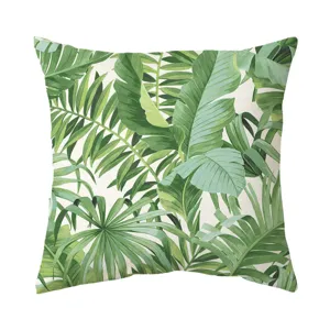 Housse de coussin tropicale feuille de plante verte, etui de coussin botanique pour salon.