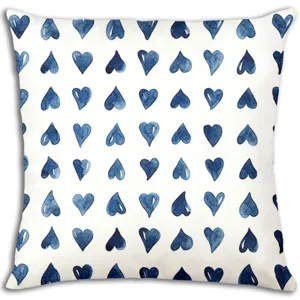 Fundas de cojin cuadrada con patron de corazon azul acuarela, decoracion artistica.