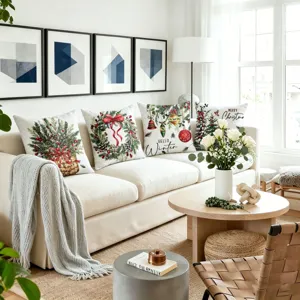 Federe per cuscini di Natale con bacche rosse fiocco campana stampate divano cuscini decorativi