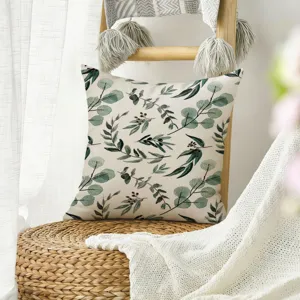Funda de cojín de hojas de plantas verdes nórdicas, almohada decorativa de sofá botánica acuarela.