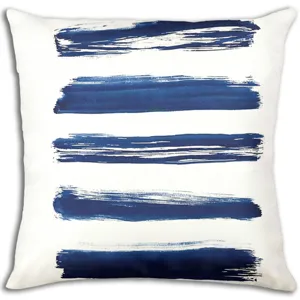 Fundas de cojin con pincelada acuarela azul, diseno de rayas abstractas para sofa cama.