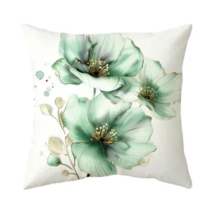 Neo-Chinese watercolor blue green floral throw pillow cover abstract floral cushion cover 45x45