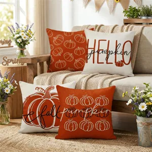 Halloween Autumn Pumpkin Line Print Pillow Cover Nordic Style Living Room Home Decor Square Cushion Cover Without Core