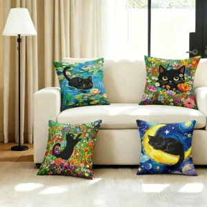 Fundas de cojín gato negro pintura al óleo retro, funda de almohada artística para sofá.