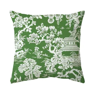 Green Chinese style floral throw pillow cover decorative cushion case for sofa home decor