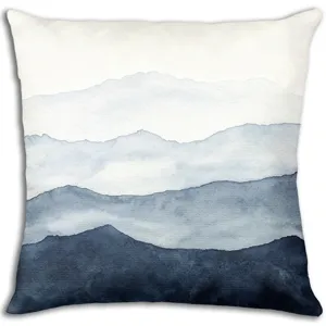 Funda de cojín montaña acuarela paisaje azul abstracto funda de almohada de sofá