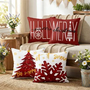 Christmas throw pillow covers set red white snowflake festive sofa cushion home decor 4pcs
