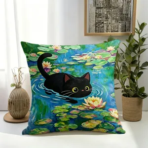 Funda de cojín gato negro pintura al óleo vintage decoración para sofá cama hogar ropa
