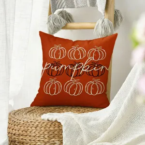 Autumn pumpkin print throw pillow cover, orange decorative cushion for sofa home decor.