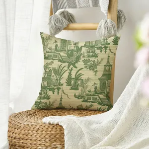 New Chinese green botanical bird print throw pillow cover decorative sofa cushion home decor