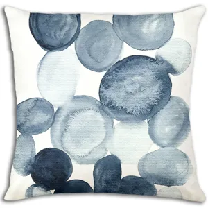 Funda de cojín con puntos abstractos en acuarela azul, elegante funda de almohada artística.