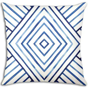 Primer plano del patrón geométrico de acuarela azul y blanca, ideal para funda de cojín.