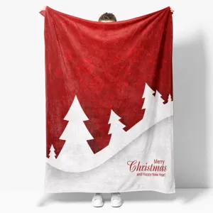 Christmas Red Flannel Blanket Soft Warm Throw Blanket For Sofa Bed Nap Holiday Gift Multifunctional Household Blanket