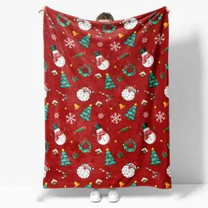 Christmas red flannel blanket for home sofa nap, festive holiday gift cozy throw blanket.