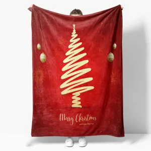 Red Christmas flannel blanket soft cozy sofa throw holiday gift warm home textile blanket