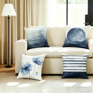 Nuevo Arte Estilo Nórdico Paisaje de Tinta Floral Geométrico Funda de Cojín de Poliéster Funda de Almohada Decorativa Para Sofá Cama