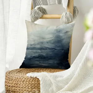 Funda de cojín abstracta acuarela nórdica, funda azul elegante para decoración sofá.