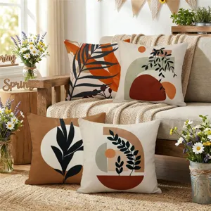 Housses de coussin décoratives à motifs géométriques et feuilles pour canapé salon douillet