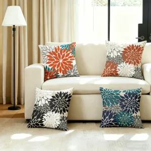 Bohemian Dahlia Floral Pattern Polyester Pillow Cover Decorative Square Throw Pillowcase For Living Room Sofa Bed Home Decor