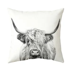 Noordse stijl Highland koe kussensloop, realistische zwart-witte dierlijke kussenhoes top.