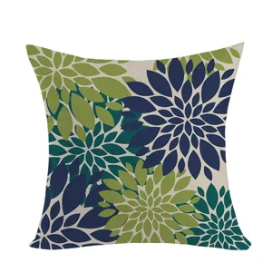 Dahlia flower pattern throw pillow cover detail, bohemian style cushion case fabric close-up.