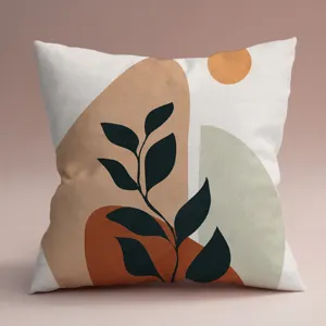Vue de détail de la housse de coussin moderne abstraite à feuilles géométriques Morandi, chic.