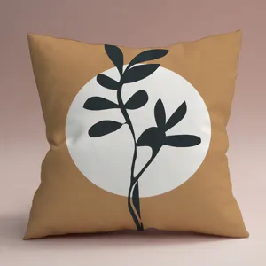 Détail de housse de coussin à motif feuille géométrique Morandi, canapé sans rembourrage.
