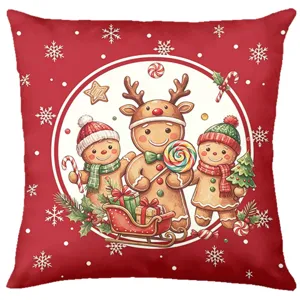 Christmas gingerbread throw pillow cover festive red elk sofa cushion decorative case