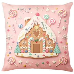 Fodera per cuscino pan di zenzero di Natale macaron rosa caramella decorazione divano