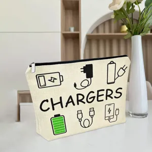 Close-up detail of the canvas charger storage bag showing durable fabric and zipper.