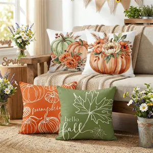 Fodera per Cuscino Decorativa Stampata Zucca Foglia d'Acero Ringraziamento Autunno Morbido Casa Soggiorno Divano