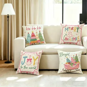 Rosa Weihnachtsbaum Kissenbezug Süßer Cartoon Festlicher Kissenbezug Polyester Dekorative Kissenhülle Für Sofa