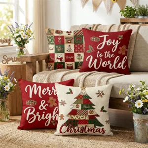 Christmas throw pillow covers set vintage gingerbread tree holiday sofa cushion covers decor
