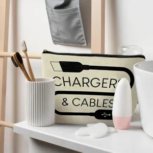 Portable canvas cable storage bag cosmetic pouch with charger pattern for digital accessories main