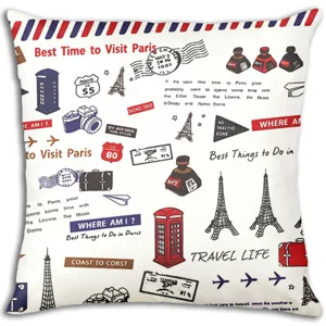 Funda de cojín vintage con tema de viaje a París, funda de almohada decorativa retro.