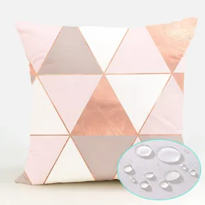 Detail view of Nordic pink geometric waterproof polyester throw pillow cover for home decor.